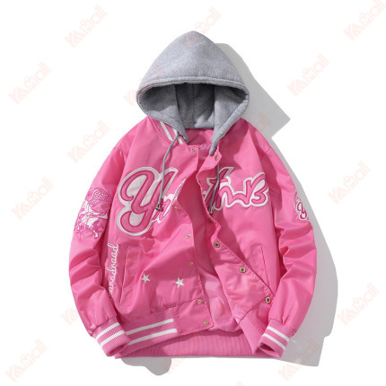 pink polyester fiber bomber jacket